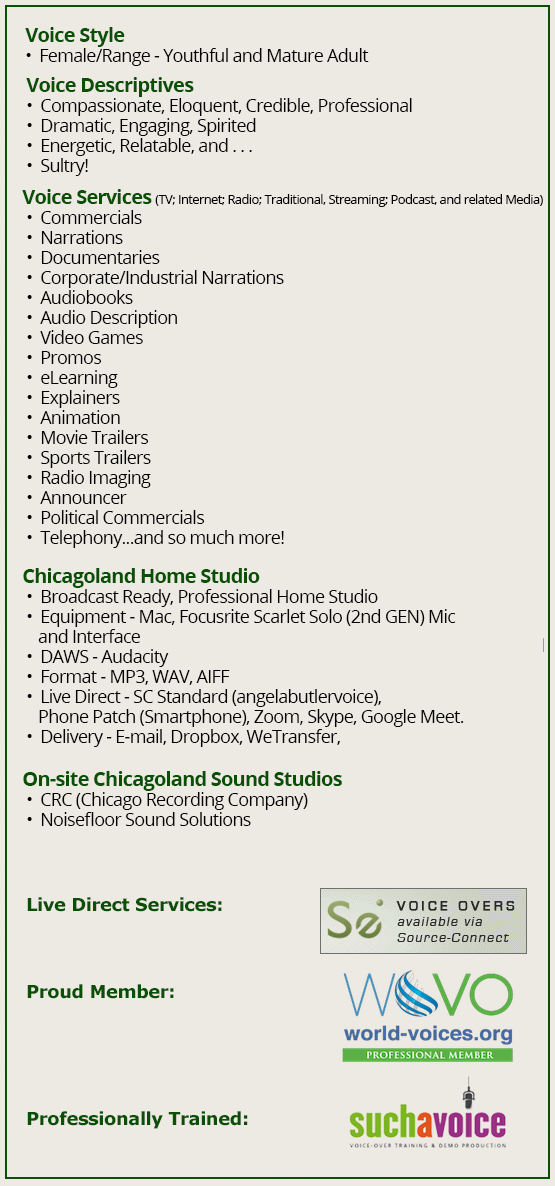 Chicago Angela Butler Female VoiceOver Talent